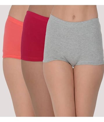Leading Lady Pack of 3 Cotton Solid Women's Boy Shorts ( Orange )