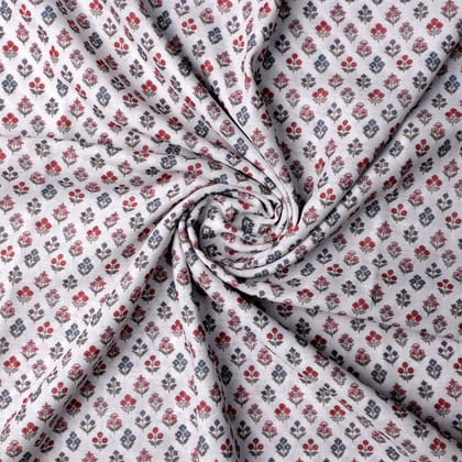 Tiny Sunflower Blue With Red Digital Printed Fabric - Linen-Polyester / Linen / 110 CM | 43 Inch