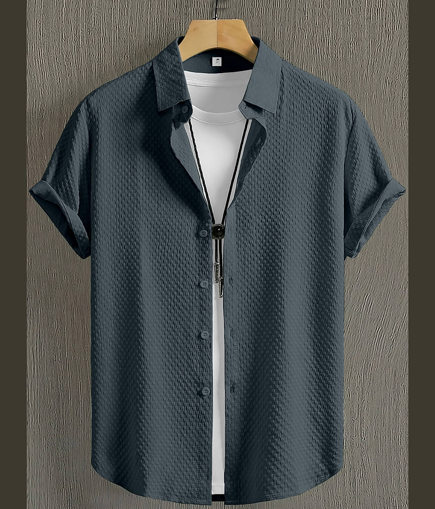 color bucket Cotton Blend Regular Fit Popcorn Textured Half Sleeves Men's Casual Shirt - Grey ( Pack of 1 )