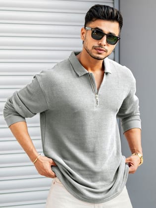 Umbrella Light Grey Full Sleeve Polo T-Shirt-S