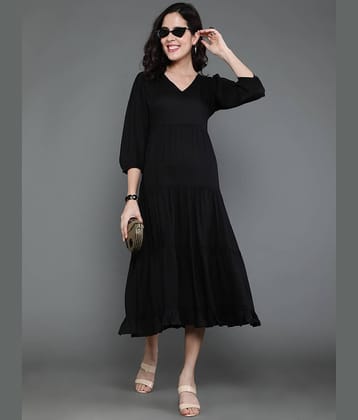 Antaran Women Rayon Solid Shift Dress ( Black )