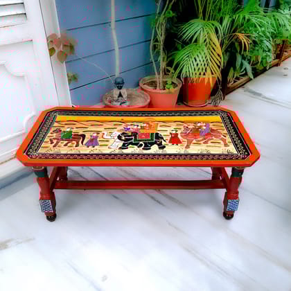 Center Wooden Table | Indoor - Outdoor Folding Tables | Handicraft Patio Furniture Wood - for Garden, Living Room, Drawing Room, Home Decor, Balcony, Terrace Decoration & Gifts - 36 Inch-Orange