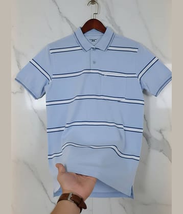 UNIBERRY Men Cotton Blend Regular Fit Striped Polo T Shirt ( Blue )