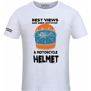 Fastbend Mens White Printed Cotton Blend Round Neck T-Shirt