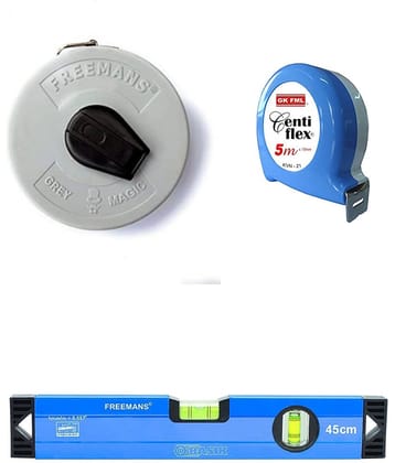 Freemans Grey Magic 7.5 Mtr Measuring Tape/Centi Flex 5 Mtr Measuring Tape/Spirt Level 45 cm.