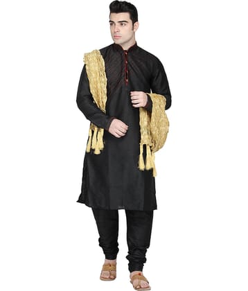 SKAVIJ Black Silk Blend Kurta Pyjama Set