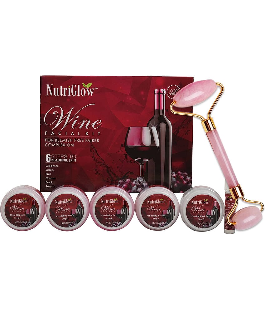 NutriGlow Wine Facial Kit 6-Pieces Skin Care Set with Deep Cleanser, Scrub, Nourishing Gel, Whitening Cream, Mask Pack And Serum, 250gm + 10ml with Jade Roller