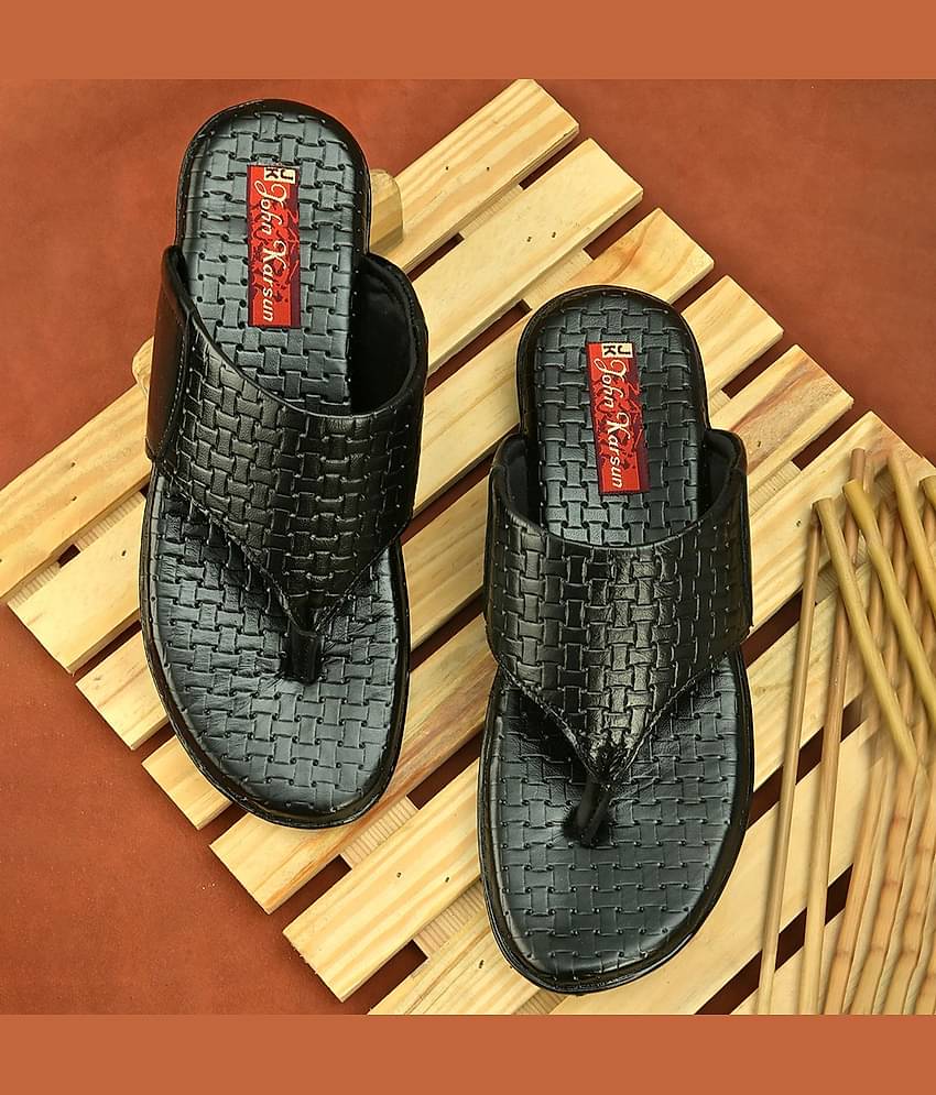 John Karsun - Black Men's Leather Slipper