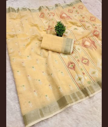 HEMA SILK MILLS Linen Printed Regular Saree With Unstitched Blouse Piece ( Multicolor )