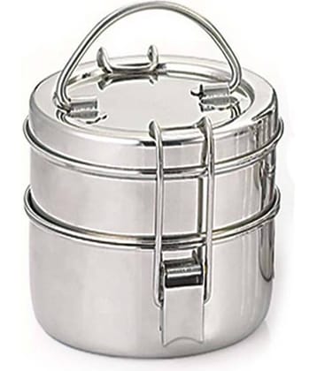 Neelam Tiffin Plate 8x2 Steel Lunch Box 2 Container (Pack of 1)