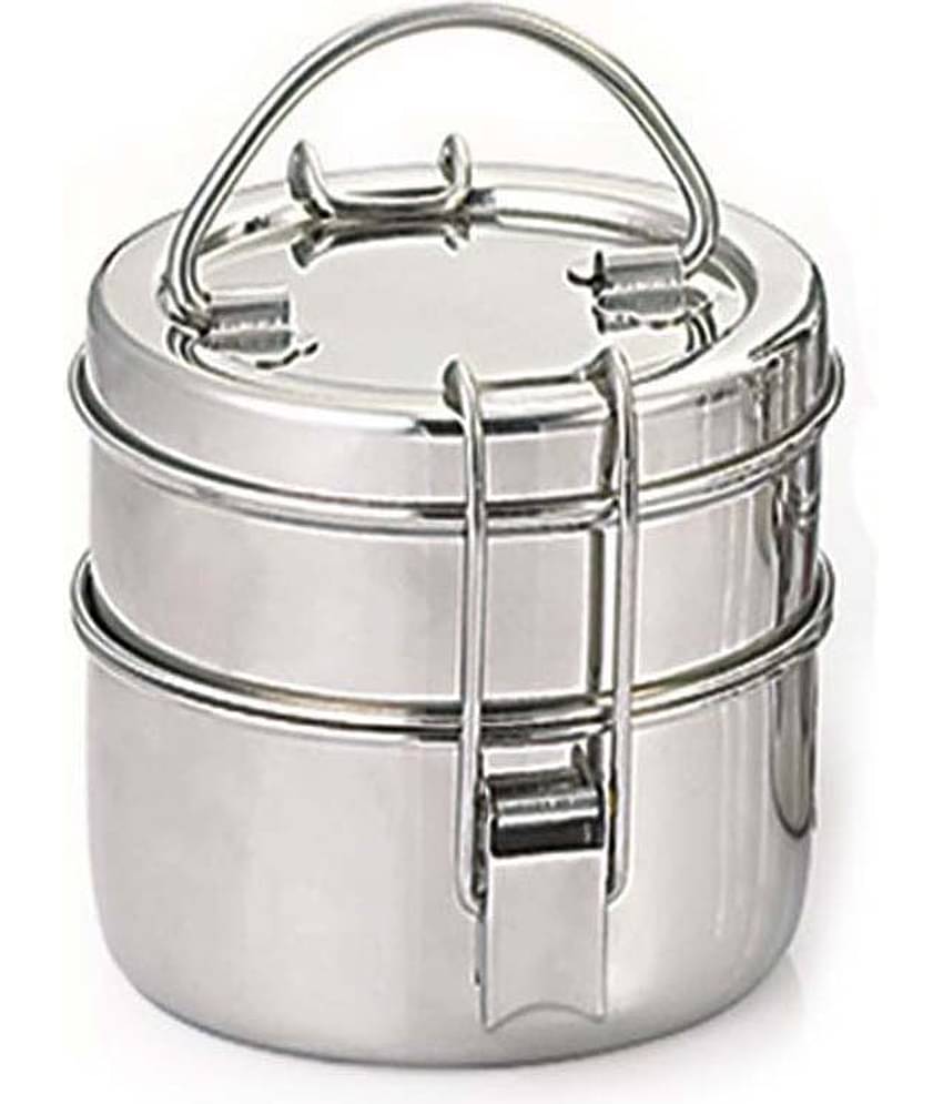 Neelam Tiffin Plate 8x2 Steel Lunch Box 2 Container (Pack of 1)