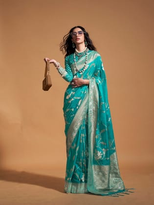 Sky Blue  Pure Georgette Banarasi Weaving Silk Saree
