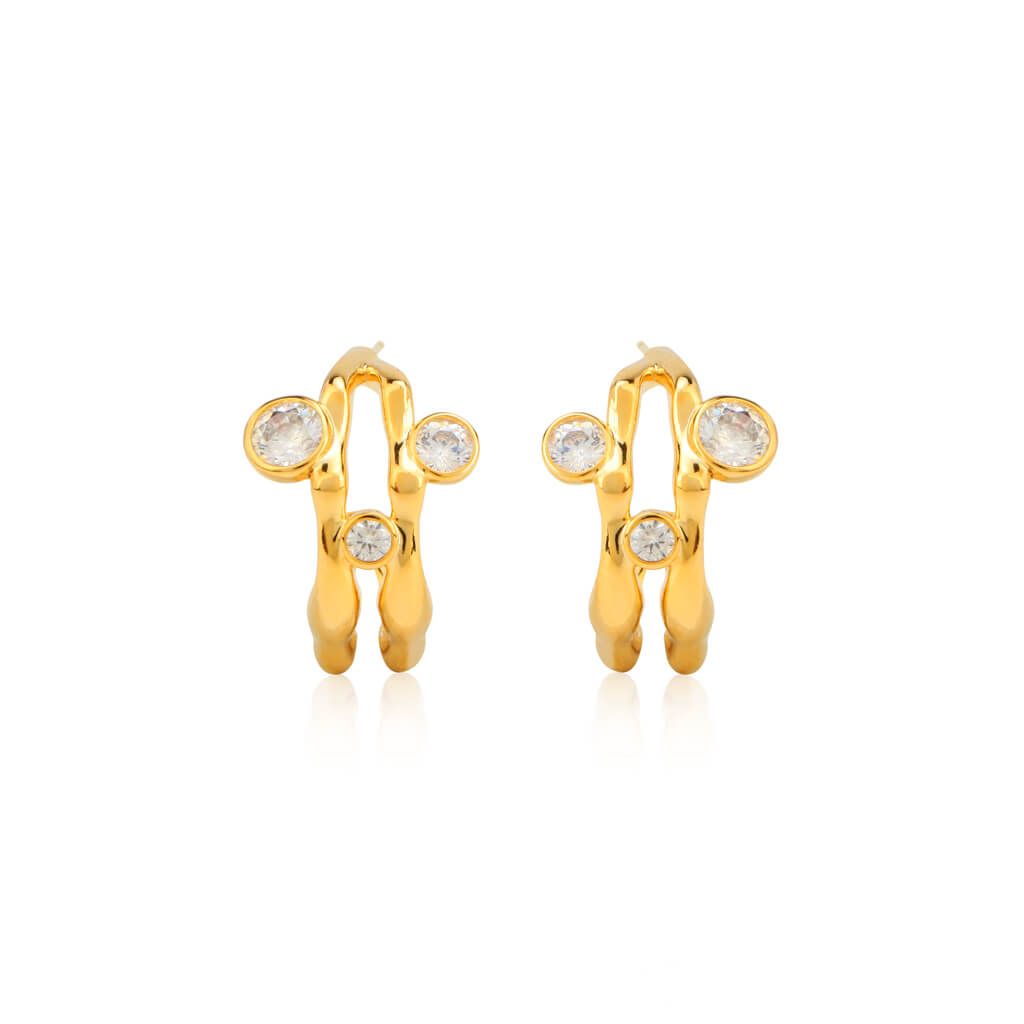 Three Stone Studded Hoop Earrings