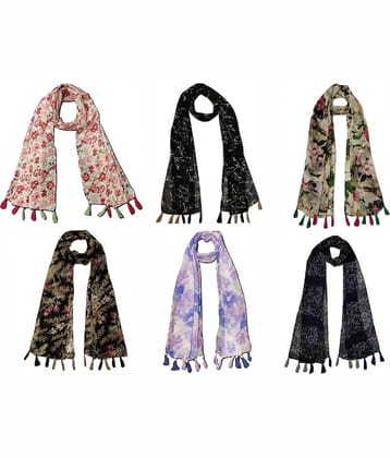 stolevilla Multi Printed Poly Cotton Yarn Stoles ( Pack of 6 )