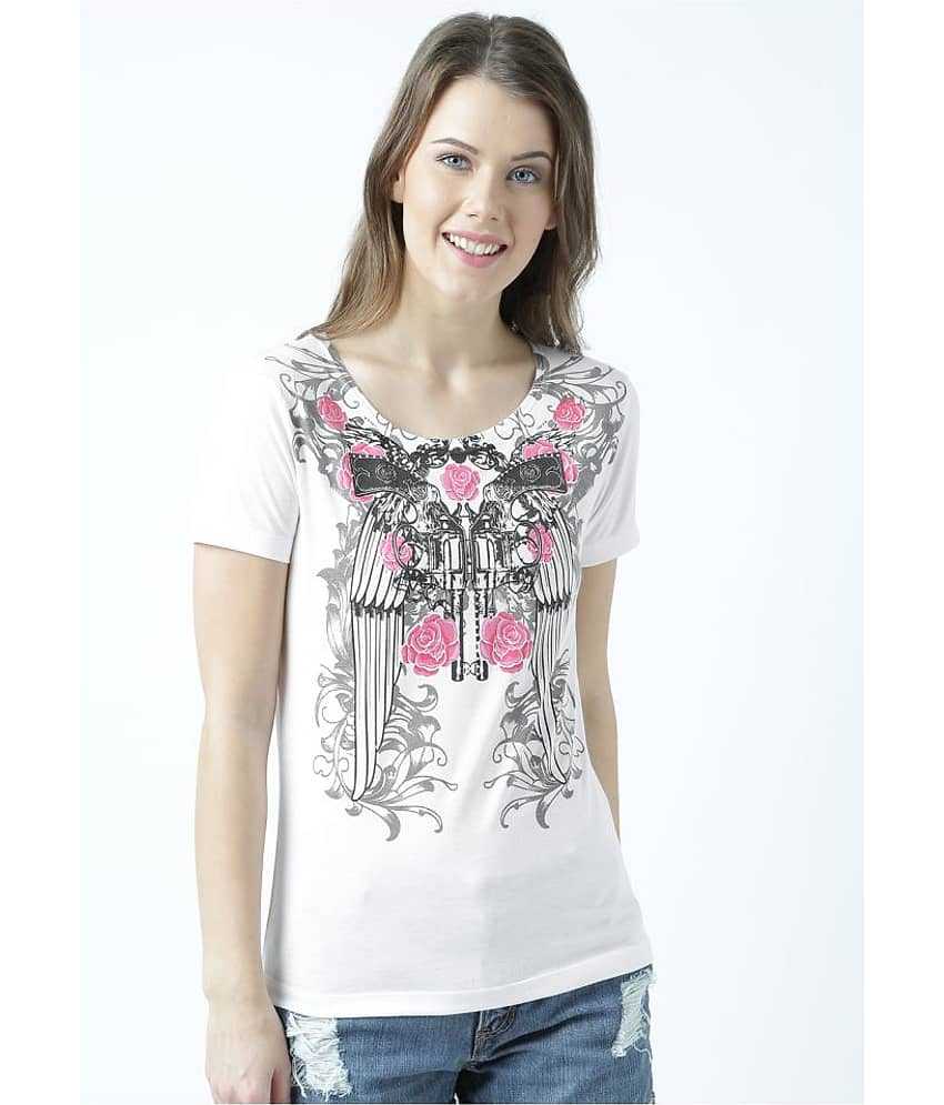 Huetrap Women Cotton Regular Fit Round Neck T-Shirt ( White )