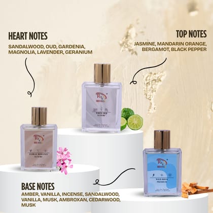 Red Vocal White Oud Luxury with Floral Romance Luxury and Wild Rock Premium  Eau de Parfum Combo (Set of 3) 100ml Each