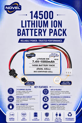7.4V 1000mAh 14500 DUAL CELL JST 3 PIN + SM 2 PIN