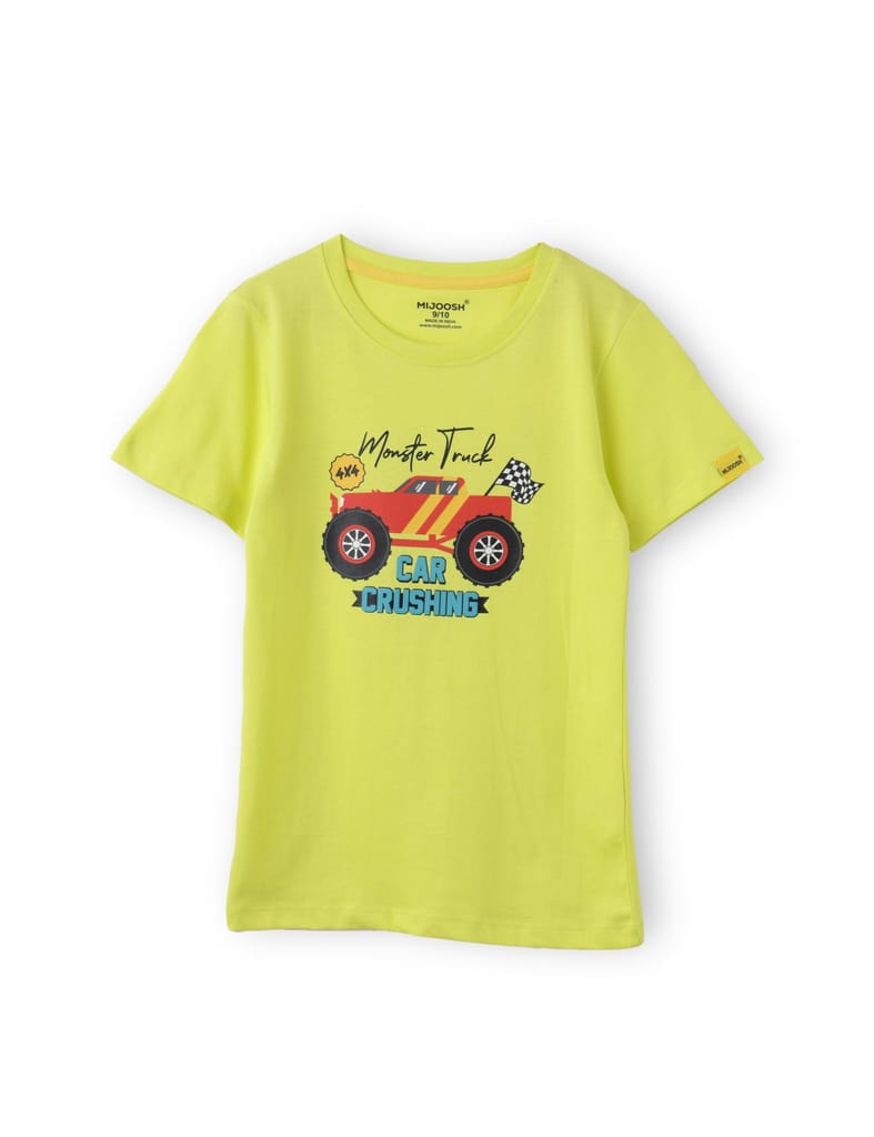 Premium Kids Boys T shirt Cotton Sulphur Spring Lime Monster Truck 2025 at ShopCircuit | ONDC