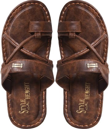 Style Height Coffee Men's Leather Slipper