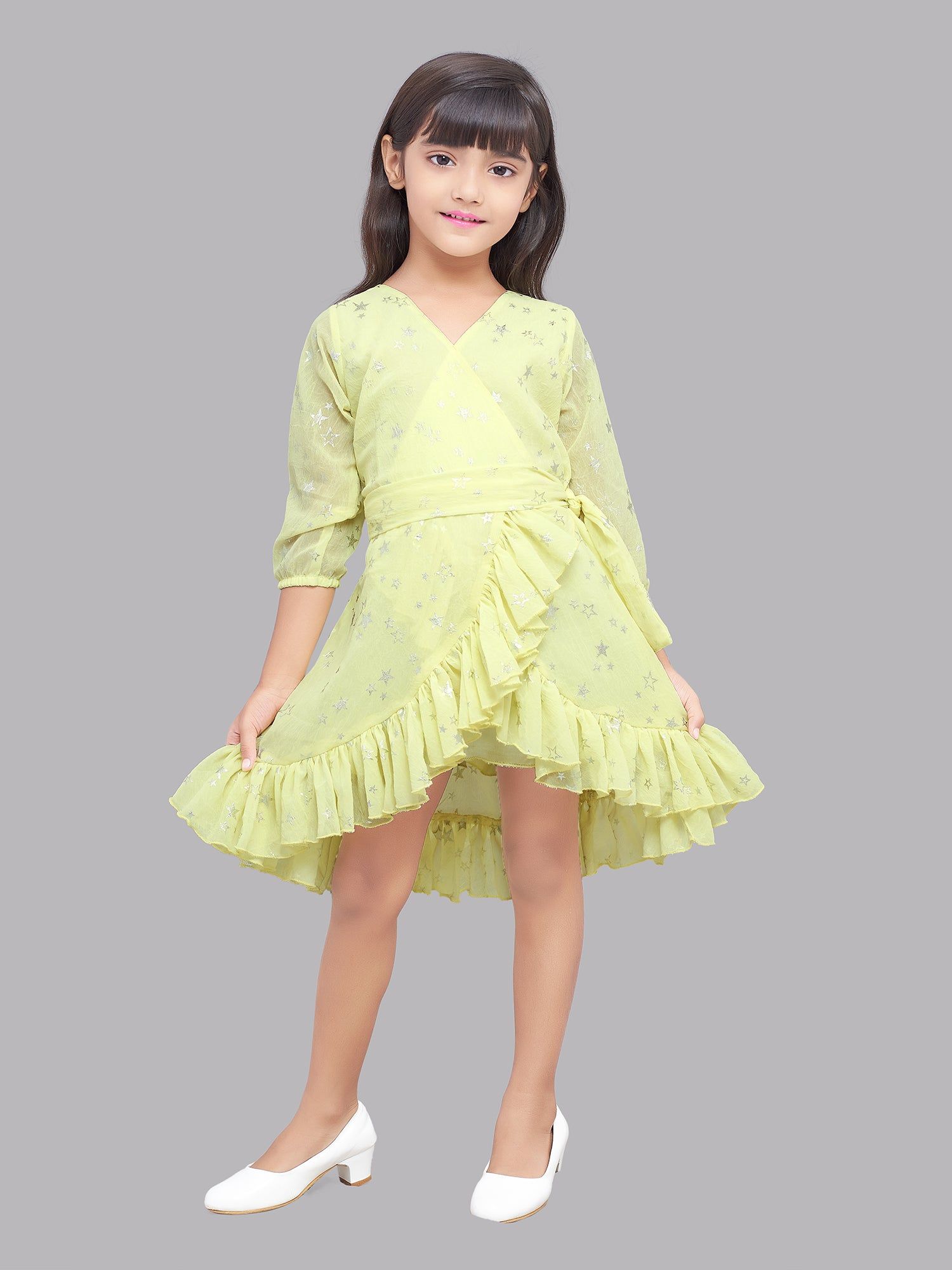 Pink Chick Wrap Star Dress -Yellow-14-15y / Yellow