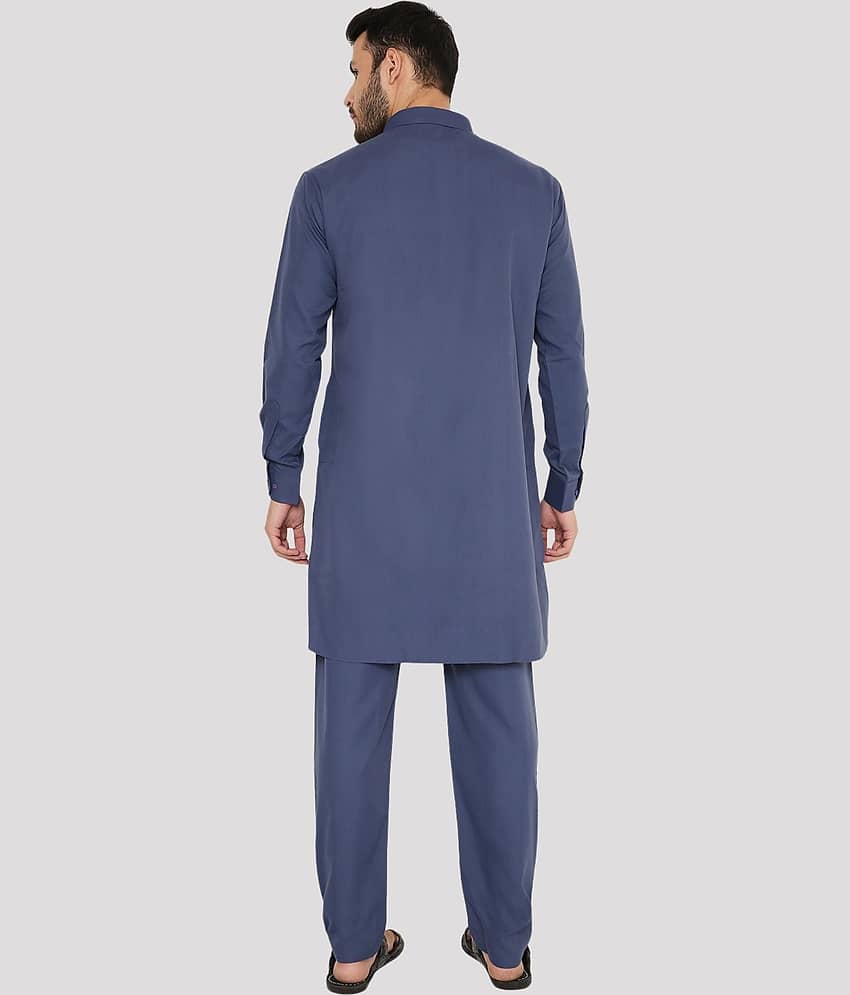 Maharaja - Blue Blended Fabric Regular Fit Men's Pathani Suit ( Pack of 1 )