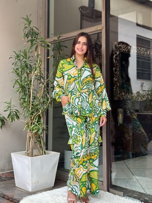 Green Cargo Style Pockets Coord Set-S