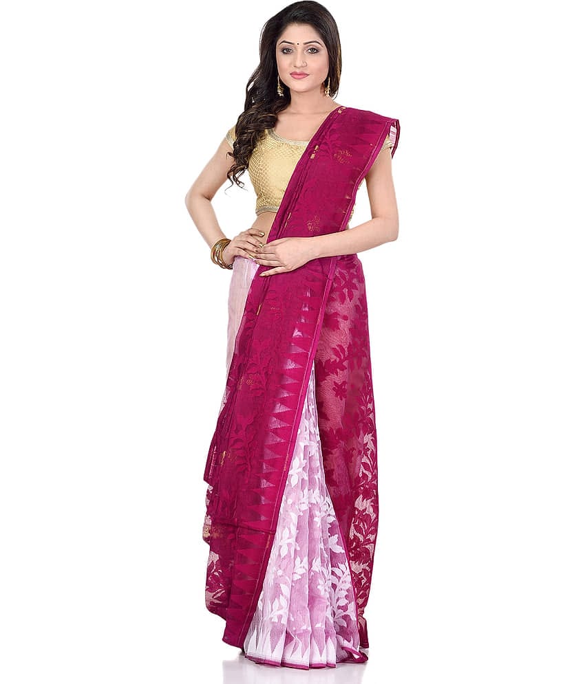 Desh Bidesh Silk Blend Self Design Saree Without Blouse Piece ( Purple )
