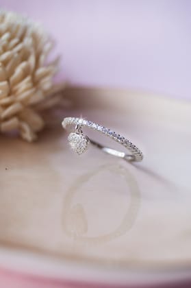 Heart Charm Rose Gold Plated Sterling Silver Ring-US 5 = 15.6mm Diameter / Silver