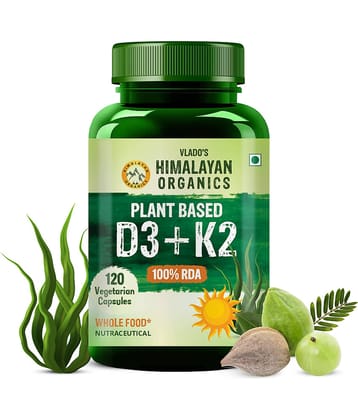 Vlado's Himalayan Organics PlantBased D3 600 IU Veg Capsule + K2 MK7 Bone, Immunity 120 No.s