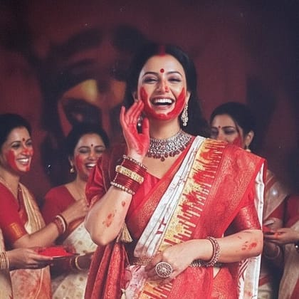 Bengali Red & White Saree Bengali Red & White Saree
