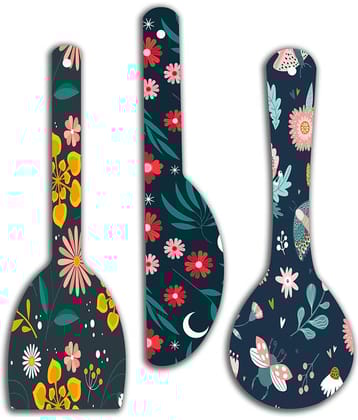 Saf Wood Spoon Shape Designer Designer Shape Decoratives Panel Multi - Pack of 3
