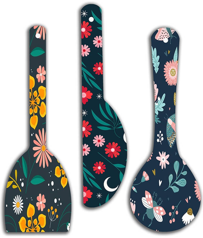 Saf Wood Spoon Shape Designer Designer Shape Decoratives Panel Multi - Pack of 3