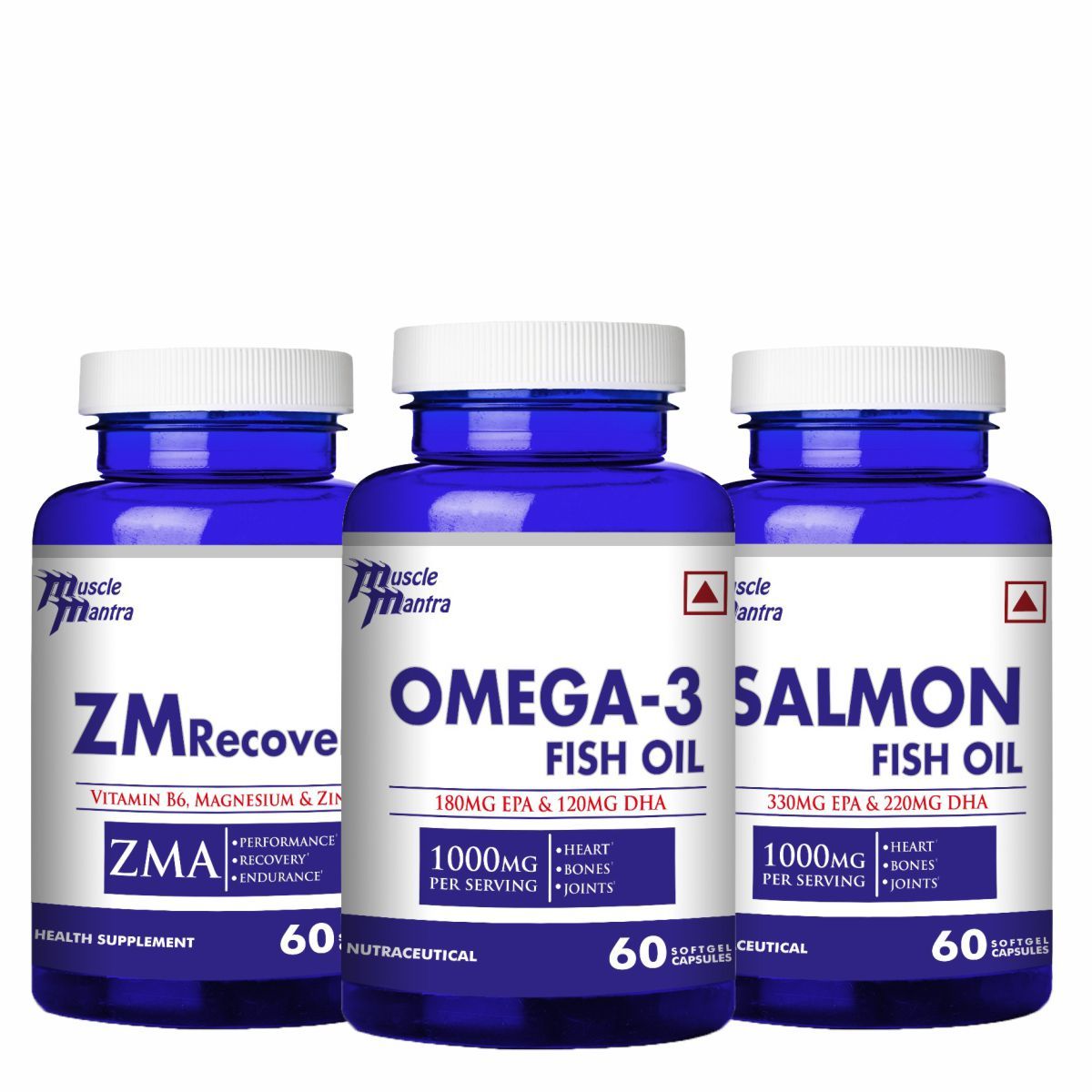 Muscle Mantra ZMA, Omega-3 & Salmon Fish Oil (COMBO) Softgel Capsules