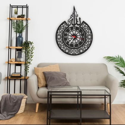 Allah (SWT) name and Classic Metal Islamic Wall Clock-14.9 x 19.7 inches | 38 x 50 cm / Black