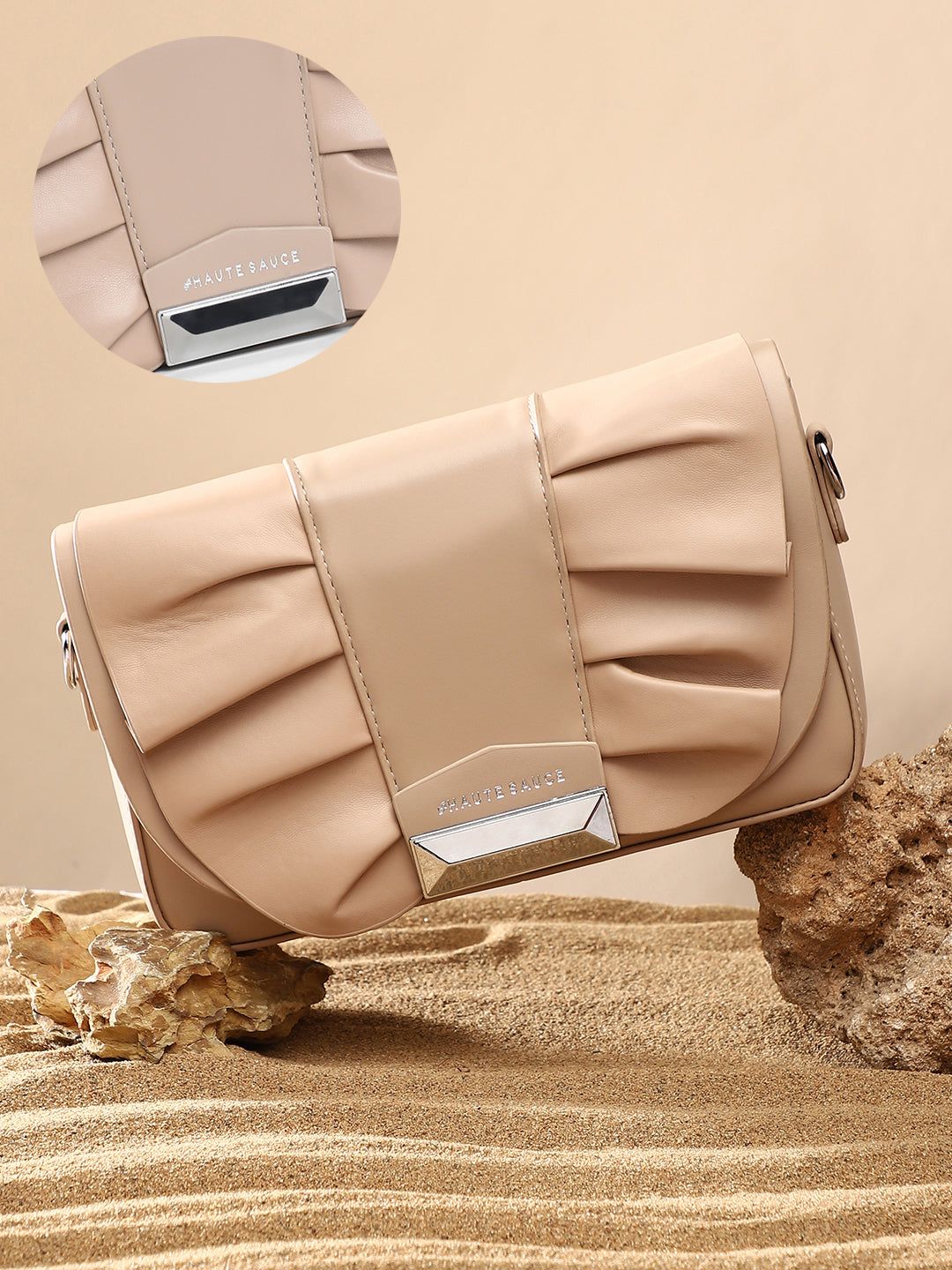 The Ruched Sling Bag - Beige-Sling Bag