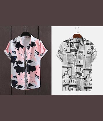 Qlonz store Elastane Regular Fit Printed Half Sleeves Men's Casual Shirt - Multi ( Pack of 2 )