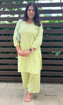 Cotton Flax Lime Green Coord Set-S