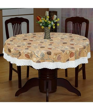Printed PVC 4 Seater Round Table Cover ( 152 x 152 ) cm Pack of 1 Beige