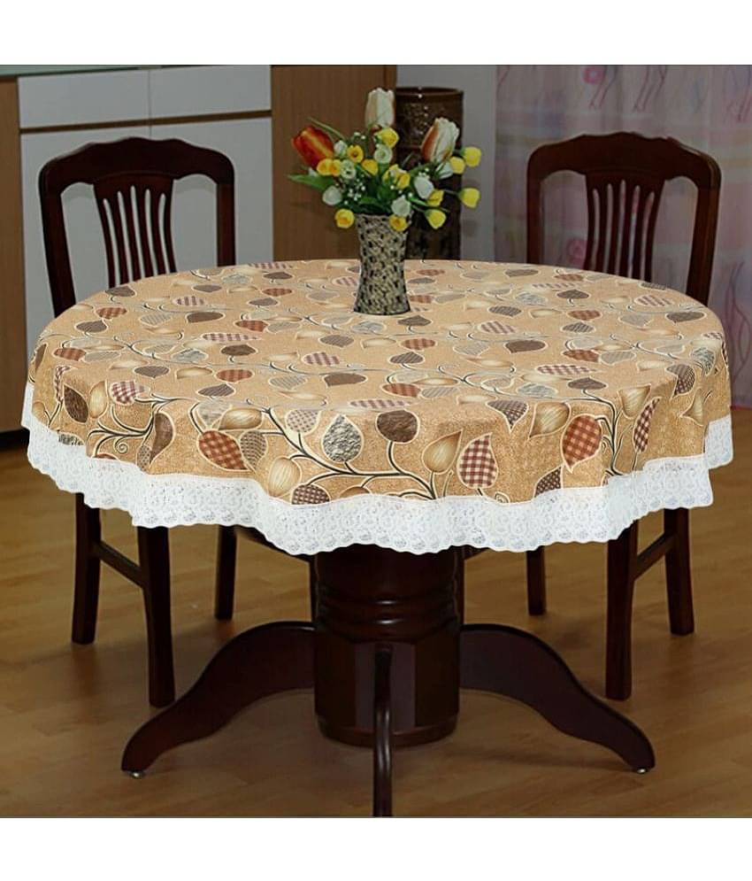 Printed PVC 4 Seater Round Table Cover ( 152 x 152 ) cm Pack of 1 Beige