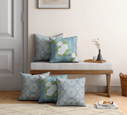 India Circus Ethnic Circles - Satin Blend Cushion Cover Set Of 5 - 16 X 16 Inch