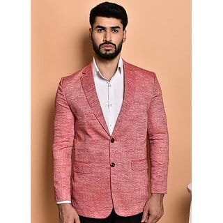 PrintCultr Solid Mandarin Festive & Wedding Men Blazer (Pink)