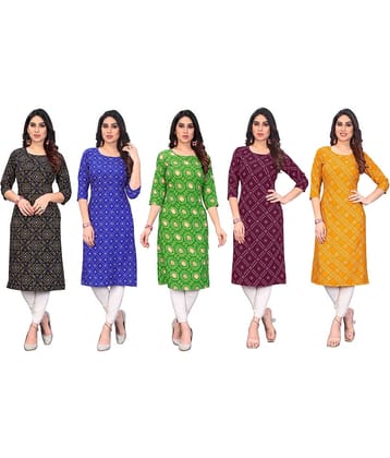 KETAKI FASHION Crepe Printed Straight Women's Kurti - Multicolor4 ( Pack of 5 )