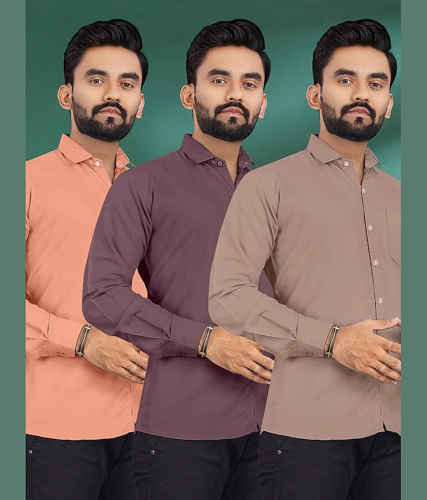 ALY JH0N Cotton Regular Fit Full Sleeves Men's Formal Shirt - Multicolor 10 ( Pack of 3 )
