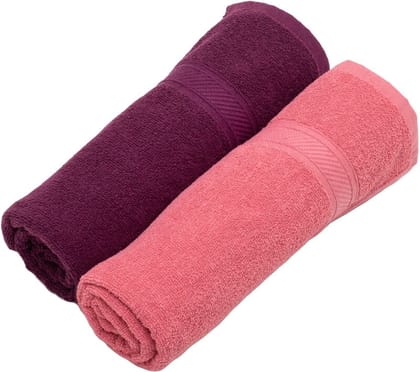 Furnofy Cotton 450 GSM Bath Towel Pink, Magenta (Pack Of 2)