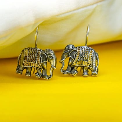 Oxidized Silver Elephant Earrings For Girls Women