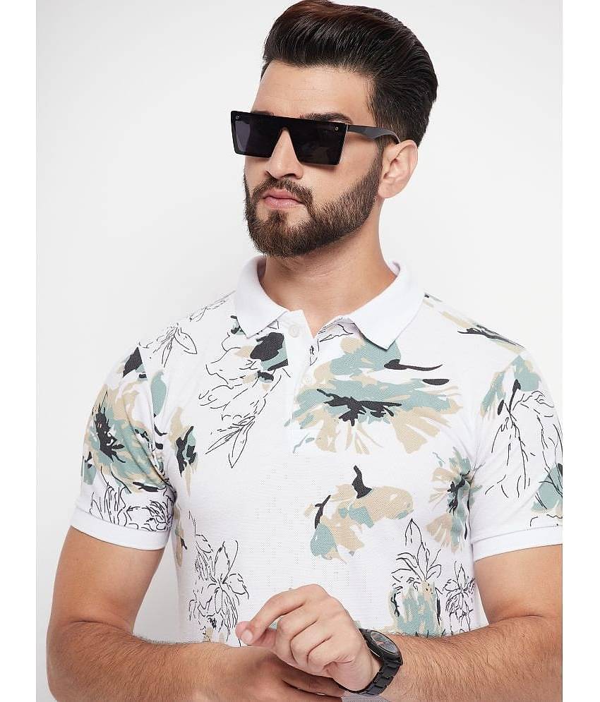 MXN Pack of 1 Cotton Blend Regular Fit Printed Half Sleeves Men's Polo T Shirt ( White )