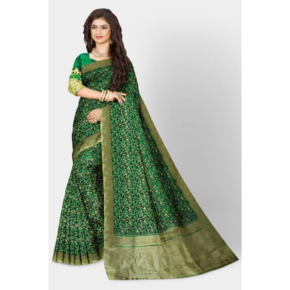 TheHangr Dark Green Jacquard Silk Saree With Royal Golden Work All Over The Body