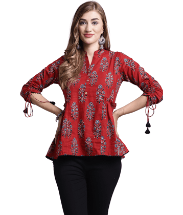 wonder weave Women's Cotton Regular Top ( Maroon )