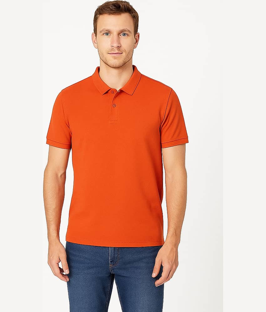 RF RAVES Men Cotton Blend Regular Fit Solid Polo T Shirt ( Orange )