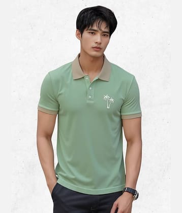 TAZO Men Cotton Blend Regular Fit Printed Polo T Shirt ( Olive Green )